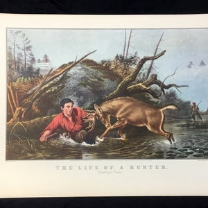 Currier & Ives litografi: Konsttryck "Att fånga en tartar" hjortjakt