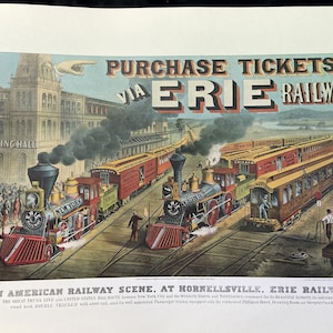 Trains Railroad American Railway Scene at Hornellsville, Erie Railway. Parsons & Atwater Currier Ives