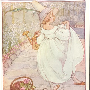 Mary Mary Quite Contrary Anne Anderson 1927 Ilustração de berçário de litografia infantil vintage