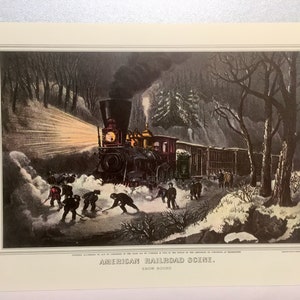Currier & Ives AMERICAN RAILROAD SCENE Locomotive Snow Bound Train 1871