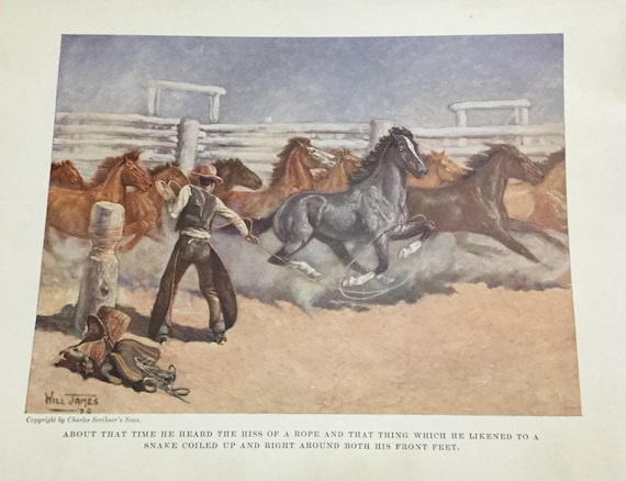 Will James 1929 Print Smoky & Snubing Post AMERICAN Cowboy Western