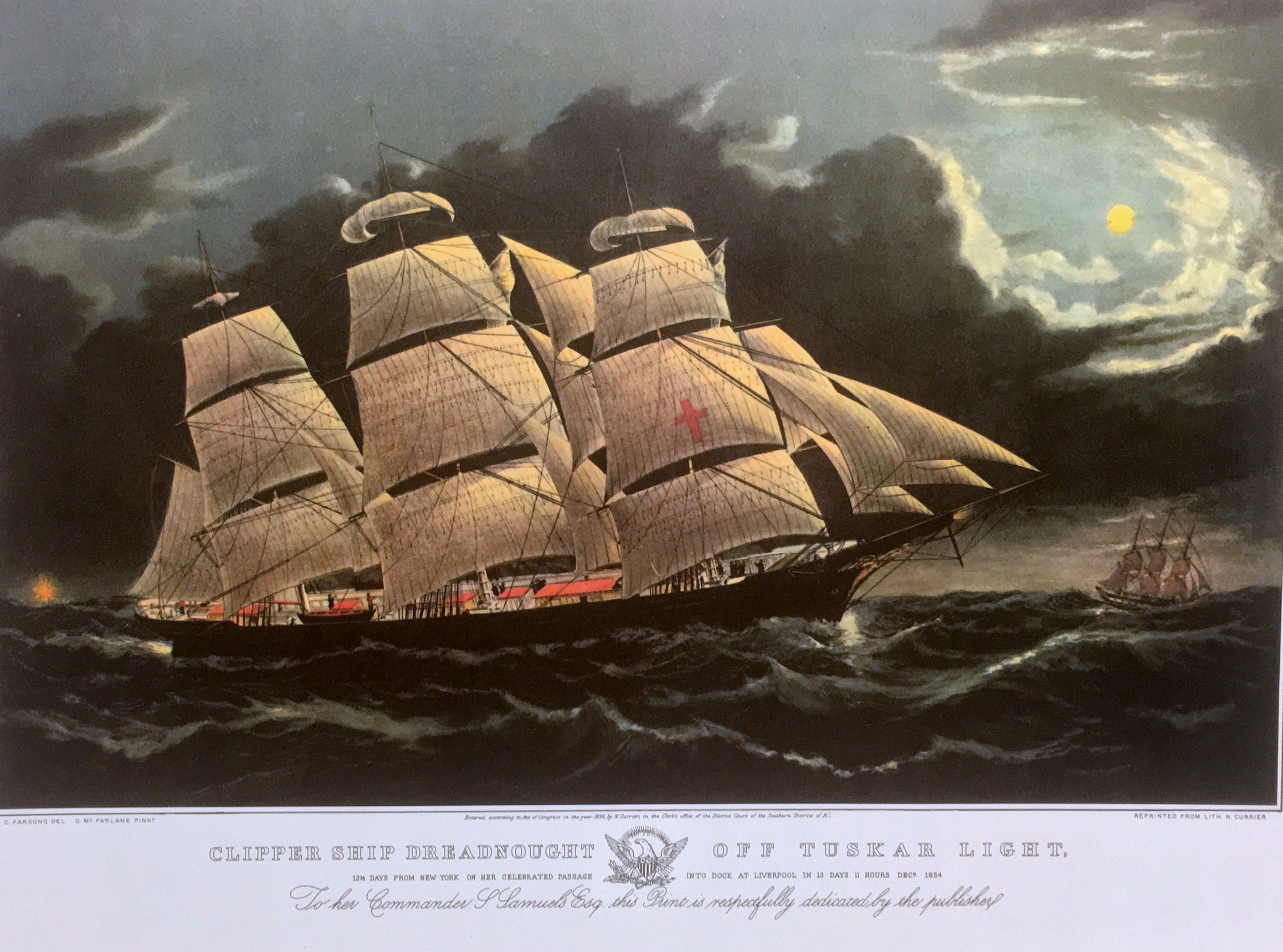 Currier & Ives Clipper Ship Print: Dreadnought off Tuskar Light
