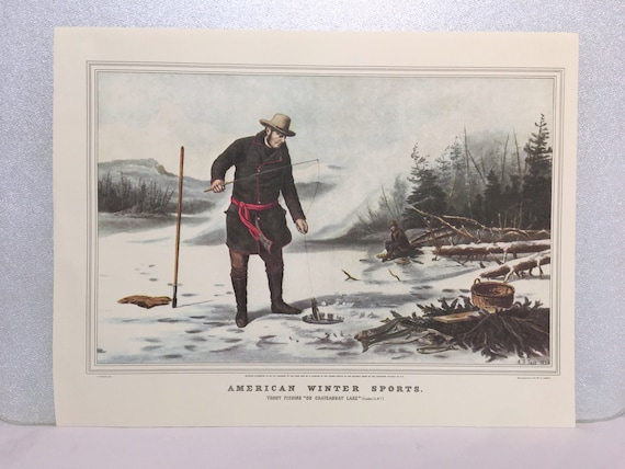 Currier & Ives Winter Sports Americana Art 1850s Ice Fishing
