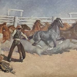 Will James 1929 Print Smoky & Snubing Post AMERICAN Cowboy Western Classic Stallions Corral