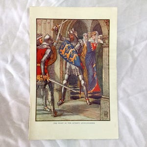 Walter Crane Art 1911 Knights of the Round Table The Fight in the Queen&#39;s Ante-Chamber Color print
