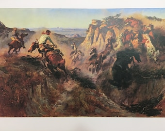 Wild Horse Hunters Charles M. Russell Western Art Cowboy Art Print Montana 1913