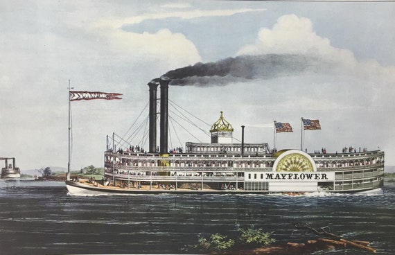 High Pressure Steamboat MAYFLOWER Currier & Ives Americana Art