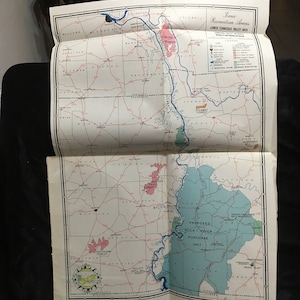 Schilderachtige recreatiegebieden LOWER Tennessee Valley Authority Area Antieke kaart 1937 kleur