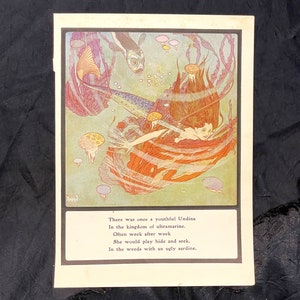 Mermaid Art U was a youthful Undine Edmund Dulac Antique Color Lithograph Children's 1920s