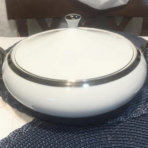 Covered Serving Bowl Eternity by DEVILLE Fine China of Japan White heavy Silver Trim handled