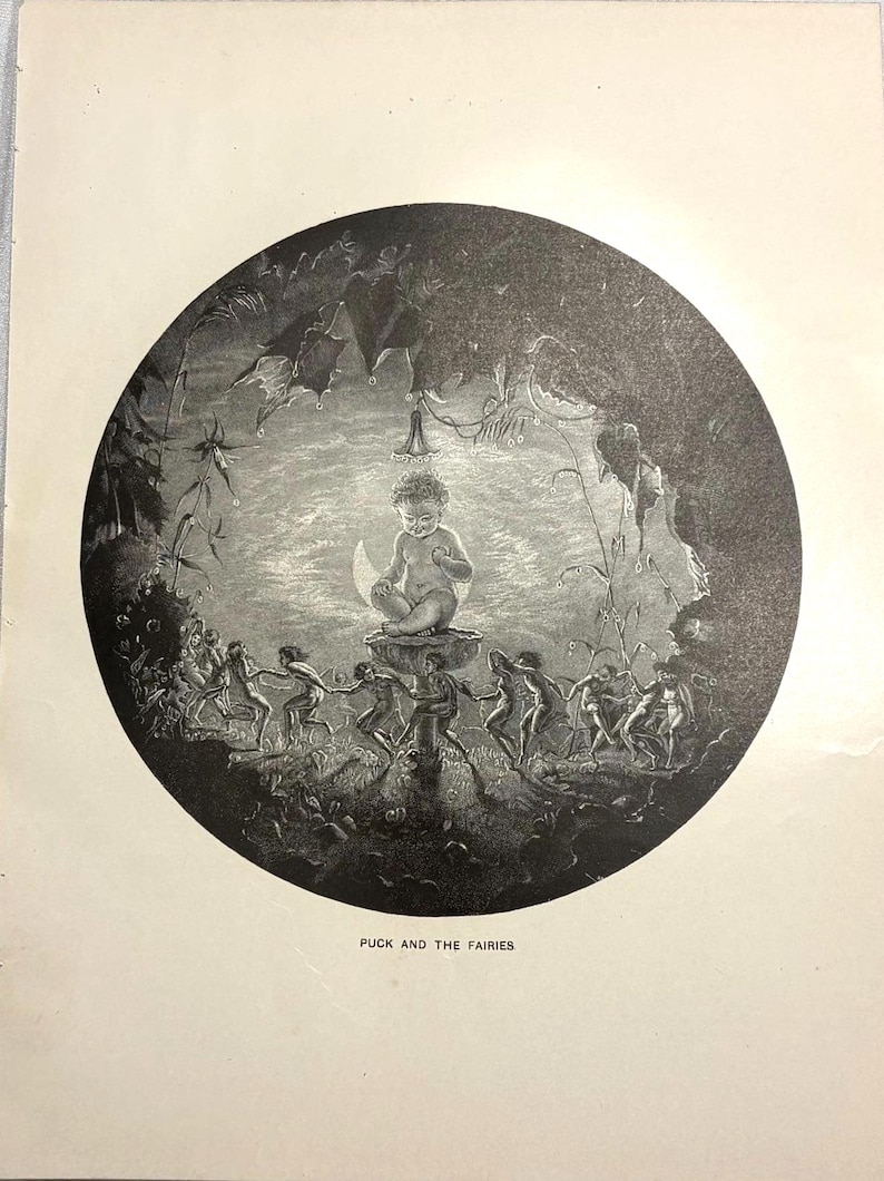 Puck and the Fairies Arthur Hughes 1896 Photogravure Shakespeare A ...