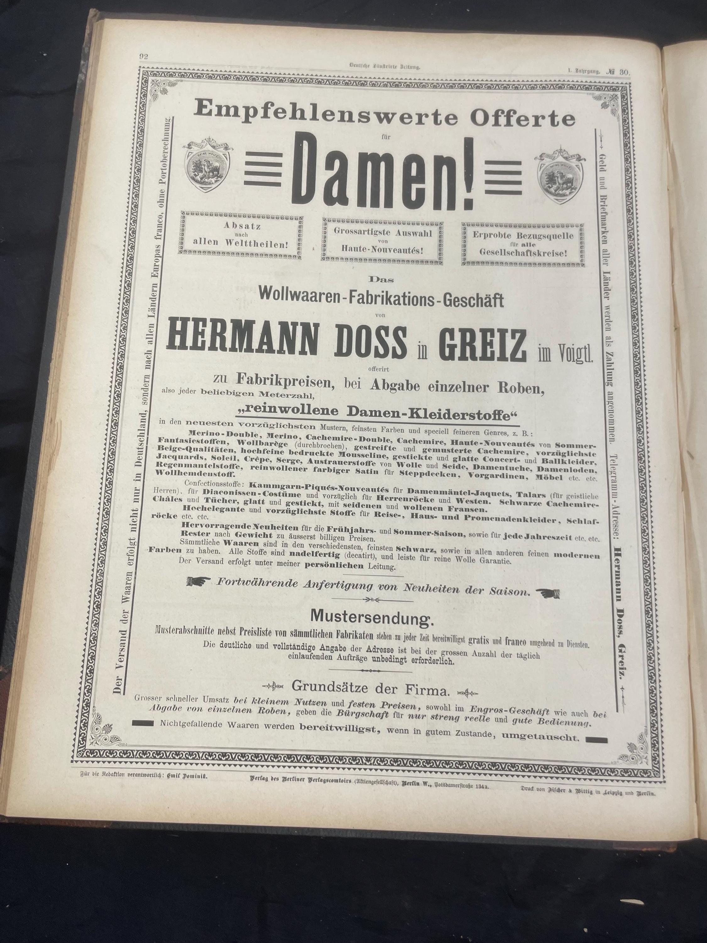 Deutsche Illustrierte Zeitung 1885 Dominik Emil Book Bound Magazine Antique illustrated newspaper GERMAN