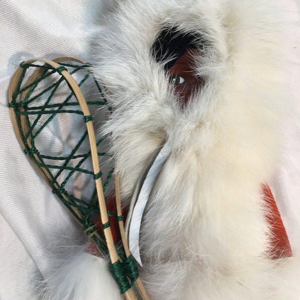 Native American doll by Indien Art Eskimo Company Quebec Indian Girl White fur wood snow shoes NWT