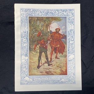 Robin Hood In An Encounter 1927 Antique W Heath Robinson Storybook Lithograph