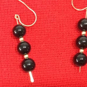 Vintage Black Onyx Earrings Set Three Beads FREE US Shipping Mid Century Classic Dangles image 3