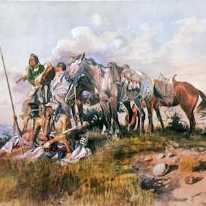 Alla ricerca del segnale di fumo Charlie M. Russell 1907 Nativo americano Western Cowboy Arte indiana Montana