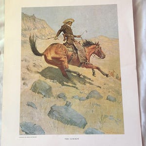 The Cowboy by Frederic Remington Western Classic Horse lithograph Mid century Print