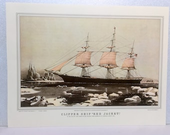 CURRIER & IVES Clipper Ship Red Jacket Antartica Sailing boat at Sea 1800s Free US Shipping