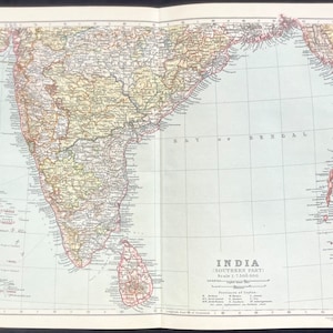 Justes Perthes Antique carte couleur INDE partie sud 1910