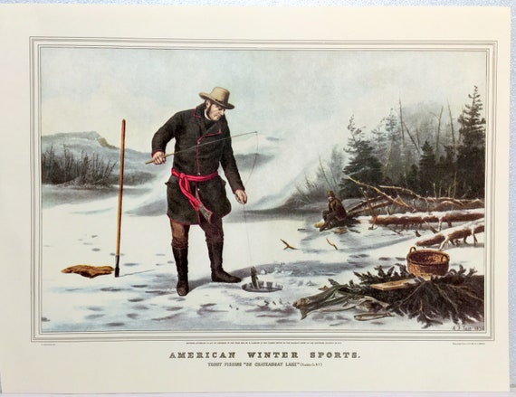 Currier & Ives Winter Sports Americana Art 1850s Ice Fishing