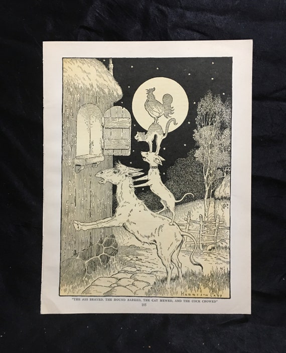 ブレーメンの音楽隊 1927年 グリム童話 リトグラフ ハリソン・ケイディ