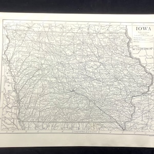 IOWA - Carte de l'État des États-Unis de 1911 par Emery Walker counties Railways Antique
