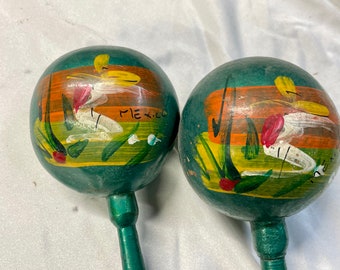 Vintage Mexican Maraca Gourd Rattles Hand Painted Wood Handle - Etsy