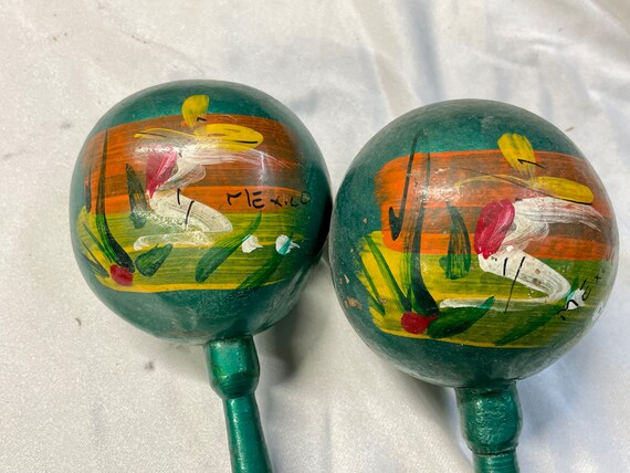 Vintage Mexican Maraca Gourd Rattles Hand Painted Wood Handle - Etsy