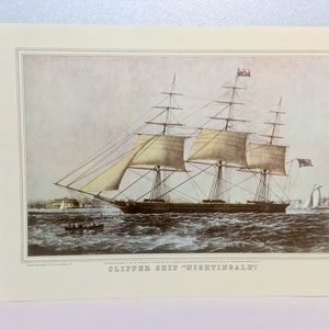 CURRIER & IVES Art Print Clipper Ship Nightingale boat at Sea Medical Ship in 1800s Vintage 1952 Print