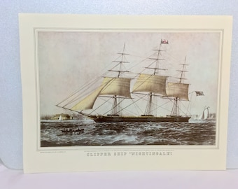 CURRIER & IVES Art Print Clipper Ship Nightingale boat at Sea Medical Ship in 1800s Vintage 1952 Print