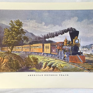 CURRIER & IVES Art Print American Express trein locomotief vintage lithografie kunst Fanny Palmer 1866 gratis verzending