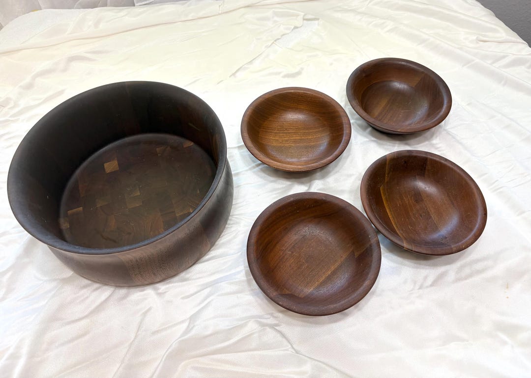 Vintage Ozark Walnutware Salad Bowl Set Made of Solid Walnut Brown 5 - Etsy