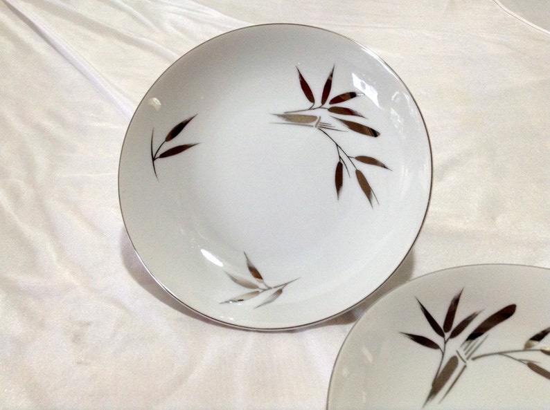 Set of 2 Soup Bowls Celebrity fine China TROPICANA 5026 Siver Bamboo on White /& Platinum Trim