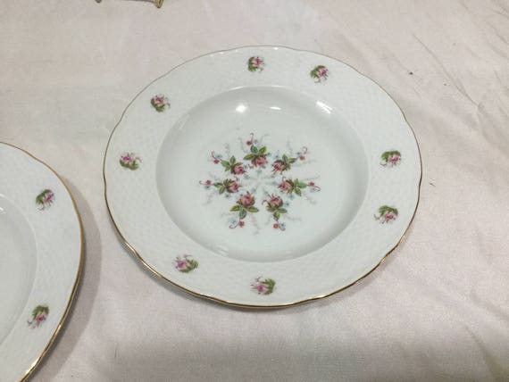 Set of 2 Soup Bowls Celebrity fine China TROPICANA 5026 Siver Bamboo on White /& Platinum Trim
