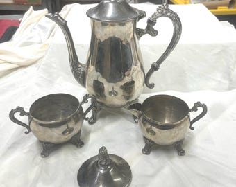 Vintage Silver Plated Tea Set teapot Creamer and Sugar Bowl