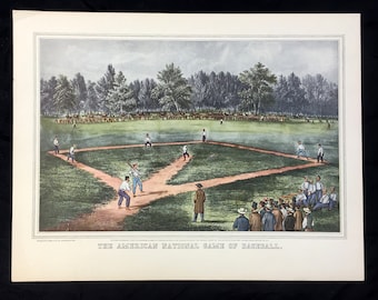 Currier & Ives Art The American National Game of Baseball 1866 Base Ball Lithograph