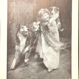 Victorian Lithograph Little Girl and Dog - Etsy