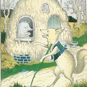 El lobo feroz y los tres cerditos, de Harrison Cady, ilustración de arte infantil vintage de 1927