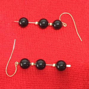 Vintage Black Onyx Earrings Set Three Beads FREE US Shipping Mid Century Classic Dangles image 4