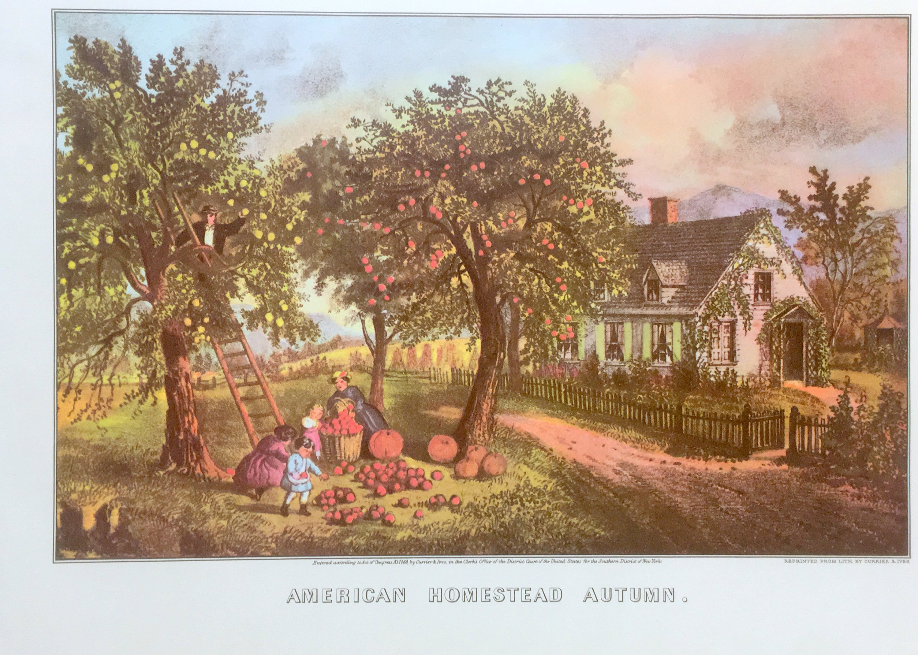 CURRIER & IVES Vintage 1952 Print Art American Homestead Autumn Fall ...