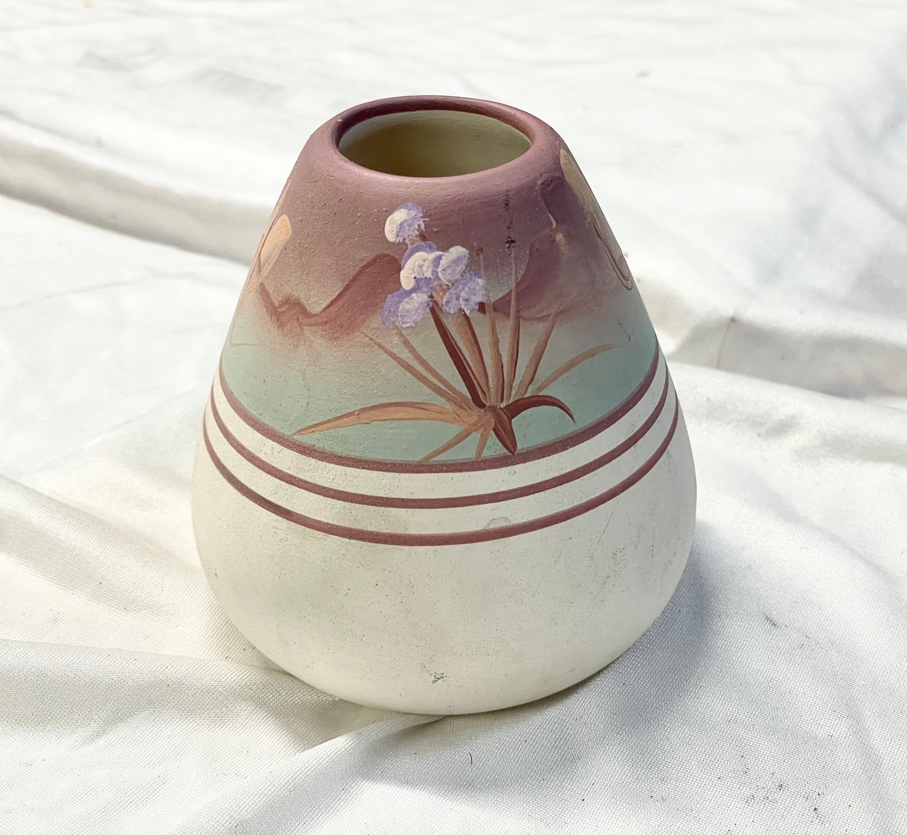 Vintage Navajo Pink Pottery Vase With Feather