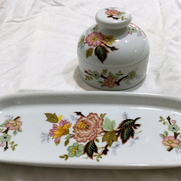 Royal Porzellan Bavaria KPM Jar and Tray Colorful Flowers & Blossoms Germany