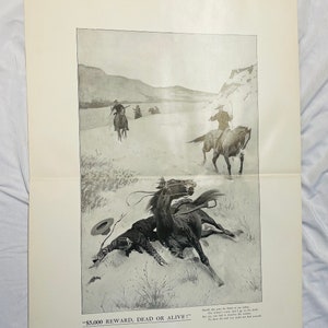 5000 Reward Dead or Alive 1902 Cowboy Western Print by Frederic Remington Monochrome