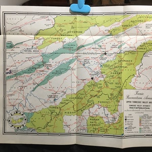 Schilderachtige recreatiegebieden Upper Tennessee Valley Authority Area Antieke kaart 1937 Kleur