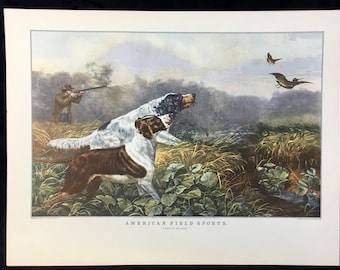 Currier & Ives Hunting Dogs Lithograph: American Field Sports Vintage Art Print