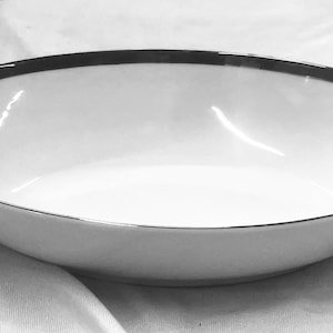 Oval Serving Bowl Eternity by DEVILLE Fine China of Japan White heavy Silver Trim handled