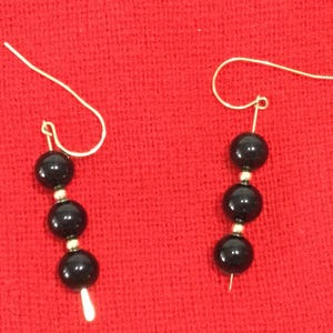 Vintage Black Onyx Earrings Set Three Beads FREE US Shipping Mid Century Classic Dangles image 1