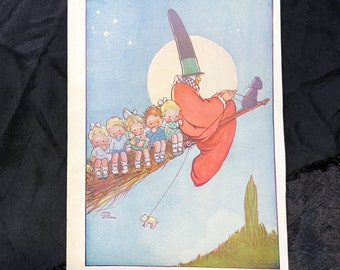 Off With Mother Goose Mabel Louise Attwell  1927 Vintage Children's Lithograph Nursery Illustration