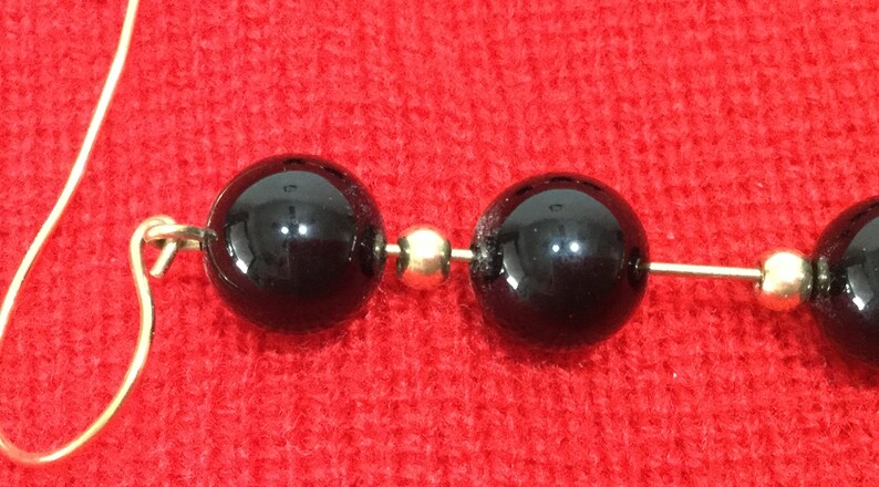 Vintage Black Onyx Earrings Set Three Beads FREE US Shipping Mid Century Classic Dangles image 5