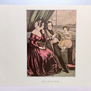 Currier & Ives Vintage Art Print Married 1845 Victorian Era Style 1952 Litho